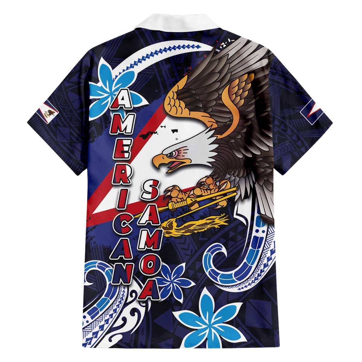 American Samoa Flag Day Family Matching Off The Shoulder Long Sleeve Dress and Hawaiian Shirt Bald Eagle with Uatogi and Fue - Polynesian and Floral Tribal Tattoo