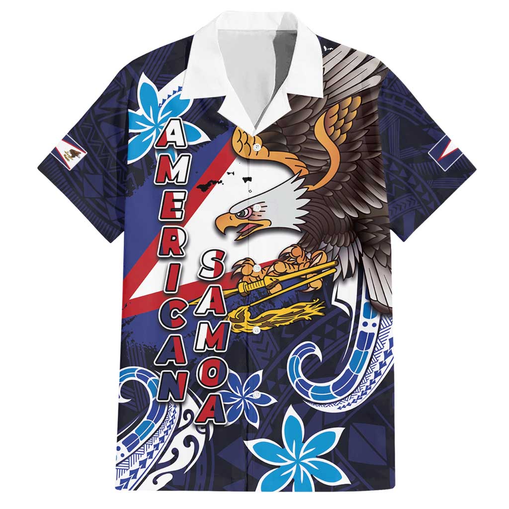 American Samoa Flag Day Hawaiian Shirt Bald Eagle with Uatogi and Fue - Polynesian and Floral Tribal Tattoo LT03 Navy - Polynesian Pride
