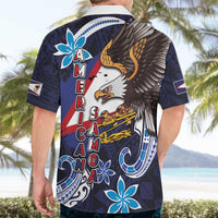 American Samoa Flag Day Hawaiian Shirt Bald Eagle with Uatogi and Fue - Polynesian and Floral Tribal Tattoo