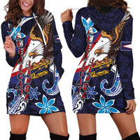 American Samoa Flag Day Hoodie Dress Bald Eagle with Uatogi and Fue - Polynesian and Floral Tribal Tattoo
