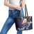 American Samoa Flag Day Leather Tote Bag Bald Eagle with Uatogi and Fue - Polynesian and Floral Tribal Tattoo