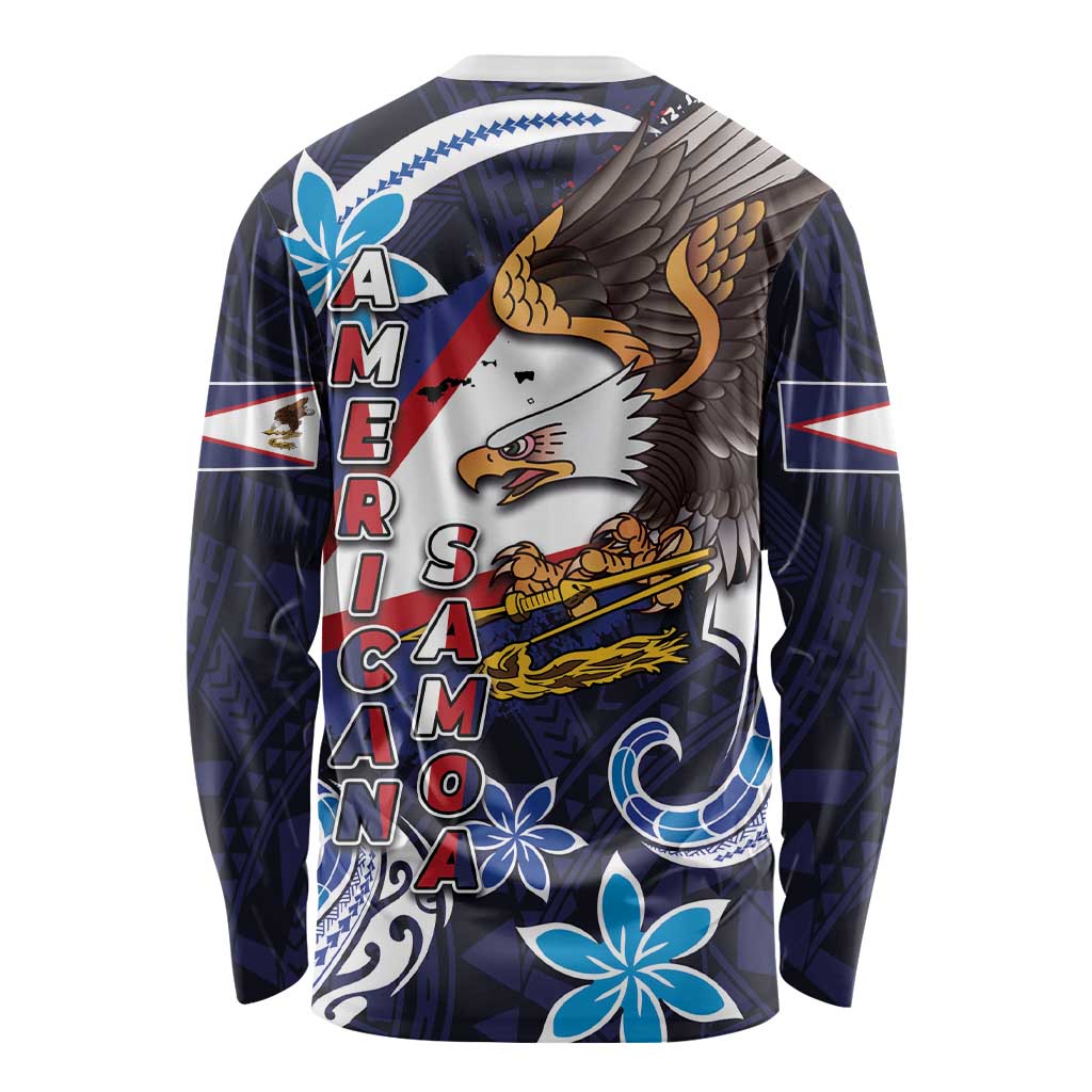 American Samoa Flag Day Long Sleeve Shirt Bald Eagle with Uatogi and Fue - Polynesian and Floral Tribal Tattoo