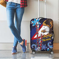 American Samoa Flag Day Luggage Cover Bald Eagle with Uatogi and Fue - Polynesian and Floral Tribal Tattoo
