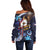 American Samoa Flag Day Off Shoulder Sweater Bald Eagle with Uatogi and Fue - Polynesian and Floral Tribal Tattoo