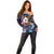 American Samoa Flag Day Off Shoulder Sweater Bald Eagle with Uatogi and Fue - Polynesian and Floral Tribal Tattoo