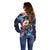 American Samoa Flag Day Off Shoulder Sweater Bald Eagle with Uatogi and Fue - Polynesian and Floral Tribal Tattoo