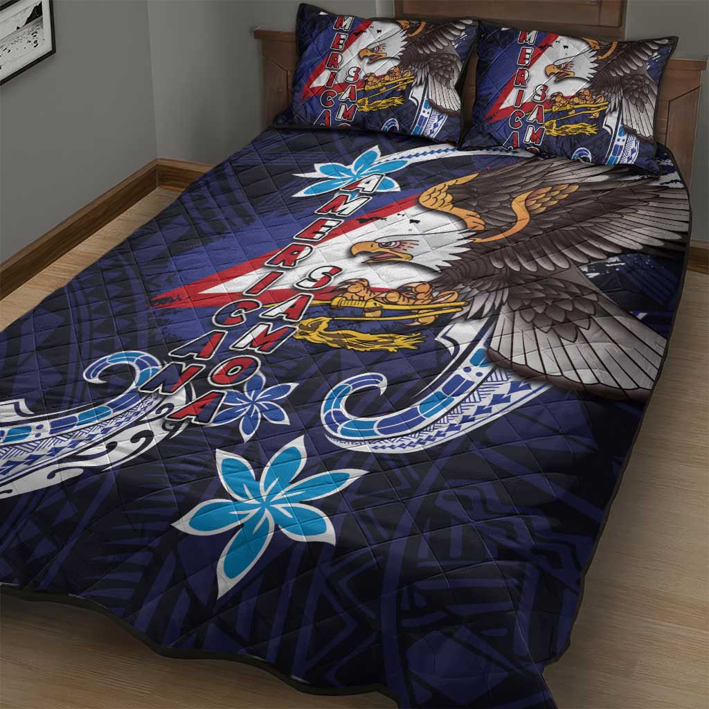 American Samoa Flag Day Quilt Bed Set Bald Eagle with Uatogi and Fue - Polynesian and Floral Tribal Tattoo