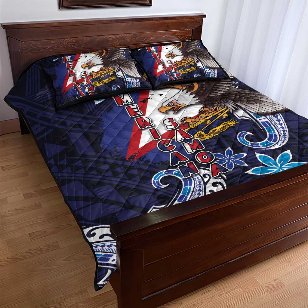 American Samoa Flag Day Quilt Bed Set Bald Eagle with Uatogi and Fue - Polynesian and Floral Tribal Tattoo