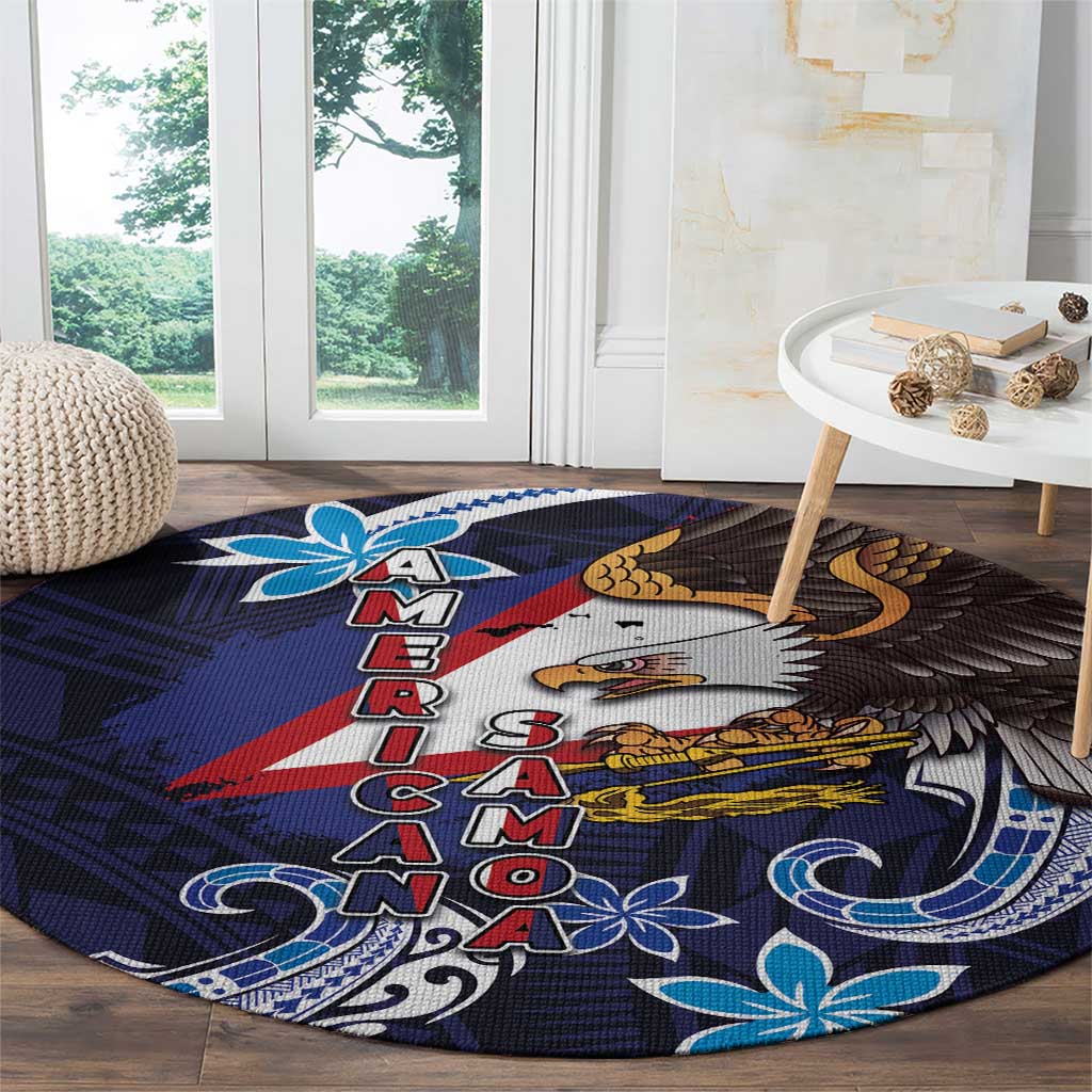 American Samoa Flag Day Round Carpet Bald Eagle with Uatogi and Fue - Polynesian and Floral Tribal Tattoo