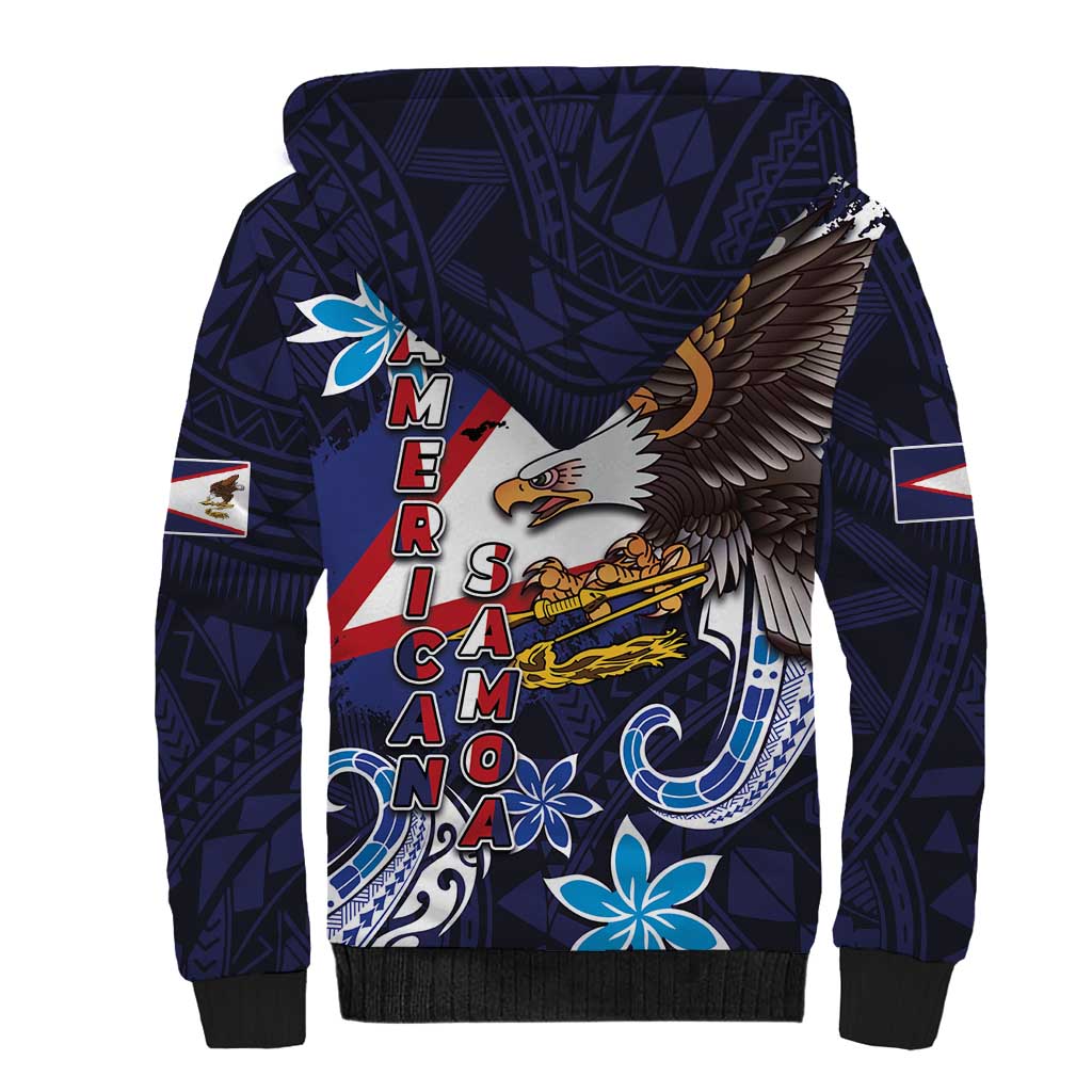 American Samoa Flag Day Sherpa Hoodie Bald Eagle with Uatogi and Fue - Polynesian and Floral Tribal Tattoo