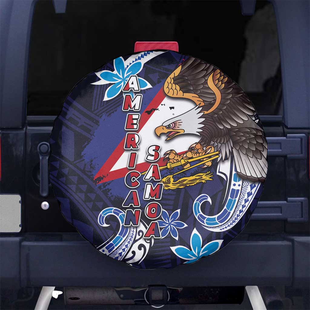 American Samoa Flag Day Spare Tire Cover Bald Eagle with Uatogi and Fue - Polynesian and Floral Tribal Tattoo