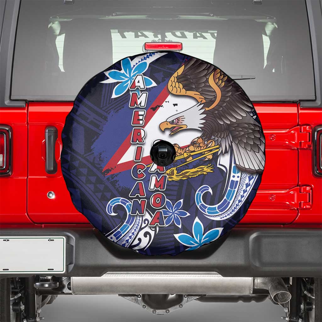 American Samoa Flag Day Spare Tire Cover Bald Eagle with Uatogi and Fue - Polynesian and Floral Tribal Tattoo
