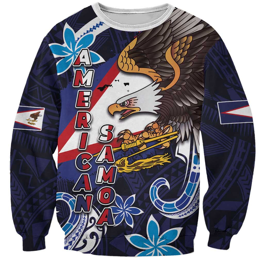 American Samoa Flag Day Sweatshirt Bald Eagle with Uatogi and Fue - Polynesian and Floral Tribal Tattoo