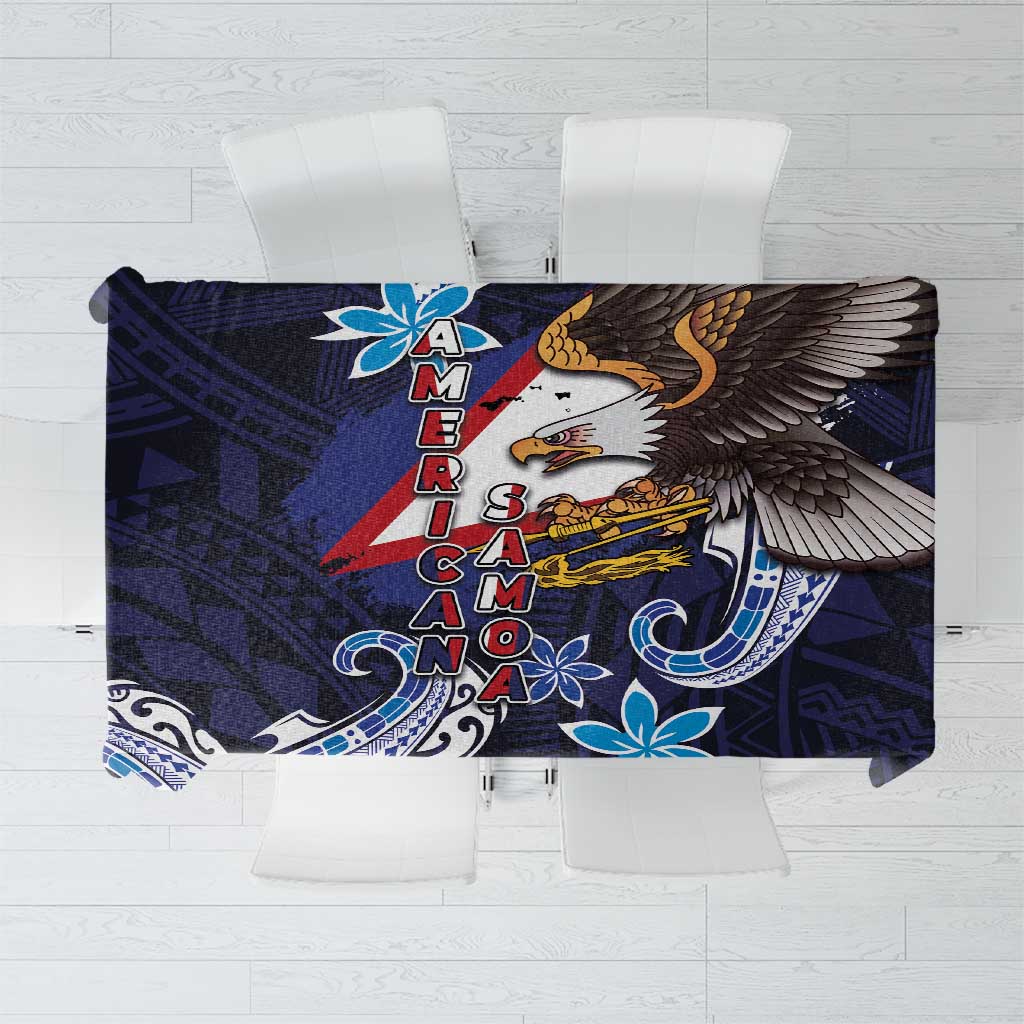 American Samoa Flag Day Tablecloth Bald Eagle with Uatogi and Fue - Polynesian and Floral Tribal Tattoo LT03 Navy - Polynesian Pride