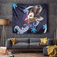 American Samoa Flag Day Tapestry Bald Eagle with Uatogi and Fue - Polynesian and Floral Tribal Tattoo