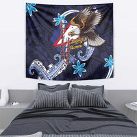 American Samoa Flag Day Tapestry Bald Eagle with Uatogi and Fue - Polynesian and Floral Tribal Tattoo