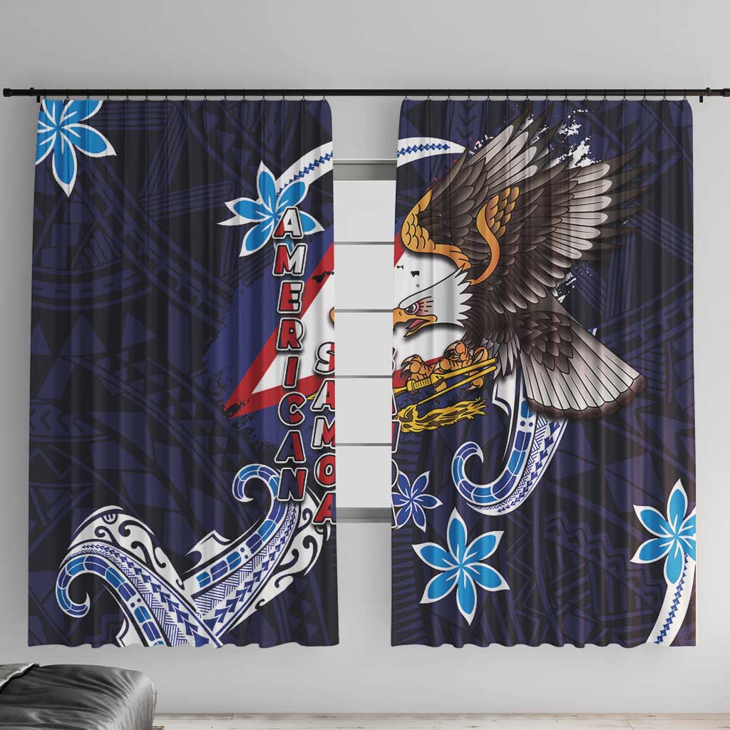 American Samoa Flag Day Window Curtain Bald Eagle with Uatogi and Fue - Polynesian and Floral Tribal Tattoo LT03 With Hooks Navy - Polynesian Pride