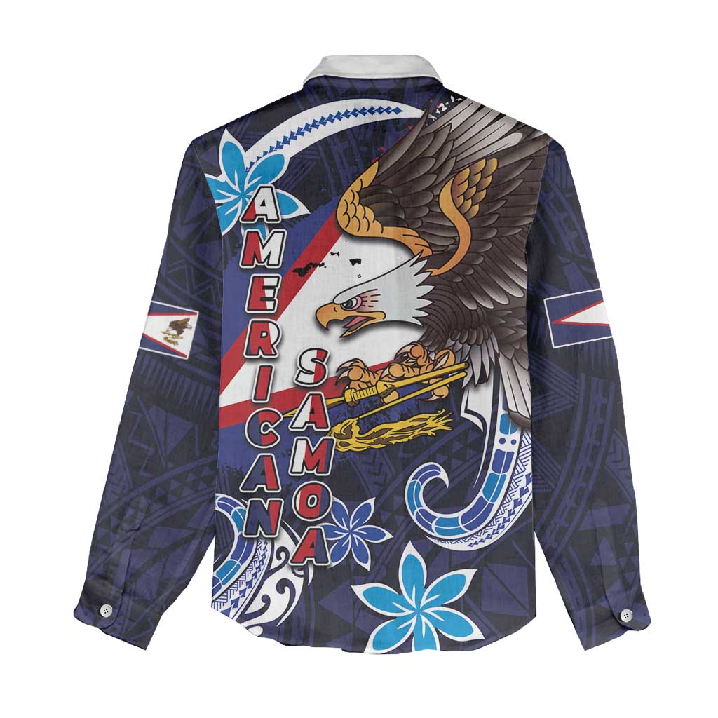 American Samoa Flag Day Women Casual Shirt Bald Eagle with Uatogi and Fue - Polynesian and Floral Tribal Tattoo
