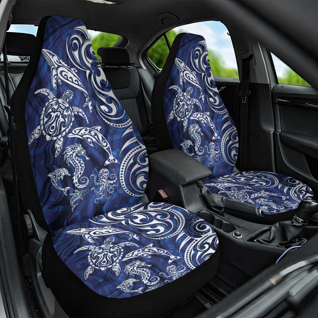 New Zealand Connecting with Seas Car Seat Cover Maori Tribal and Sea Animals Tattoo - White Glass Style