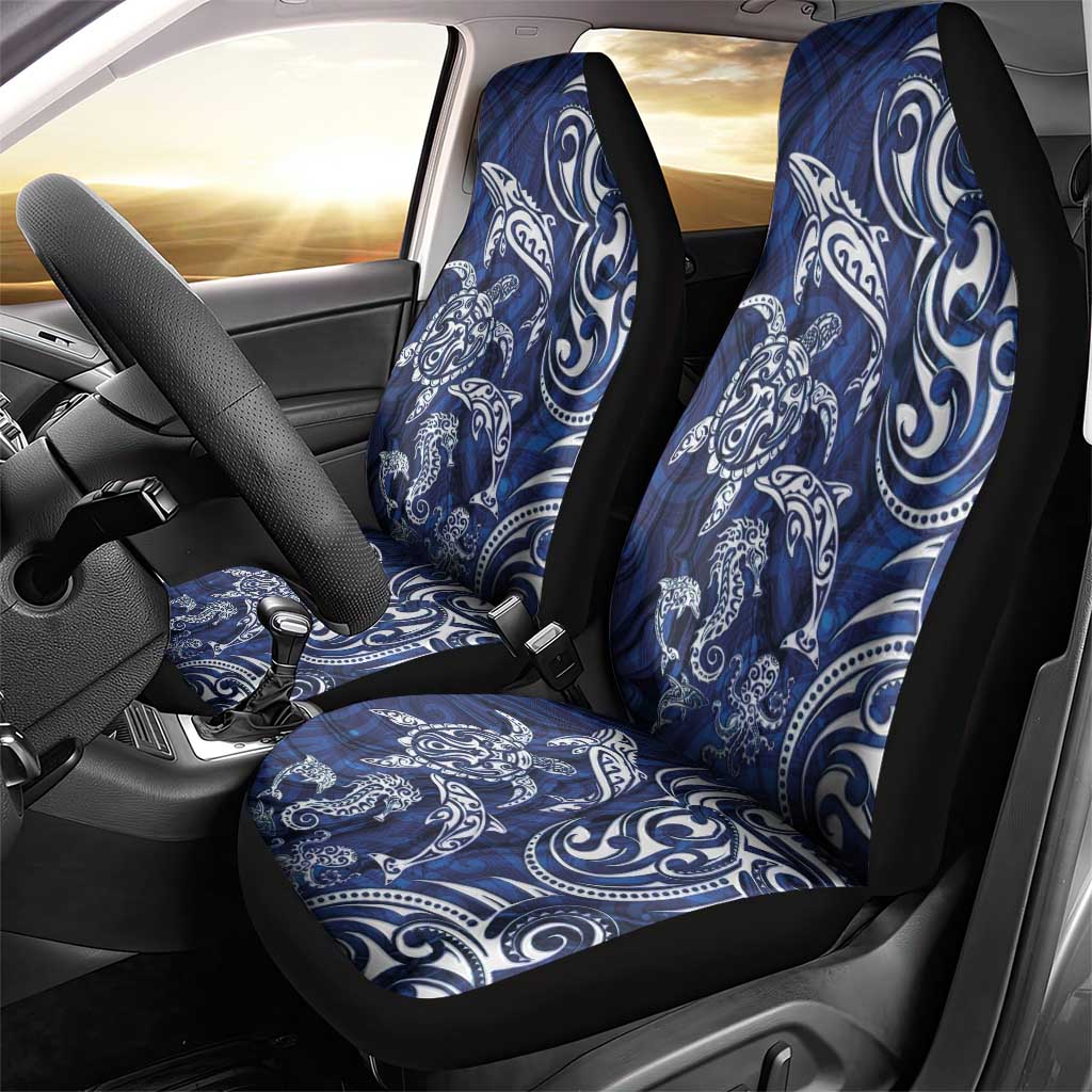 New Zealand Connecting with Seas Car Seat Cover Maori Tribal and Sea Animals Tattoo - White Glass Style