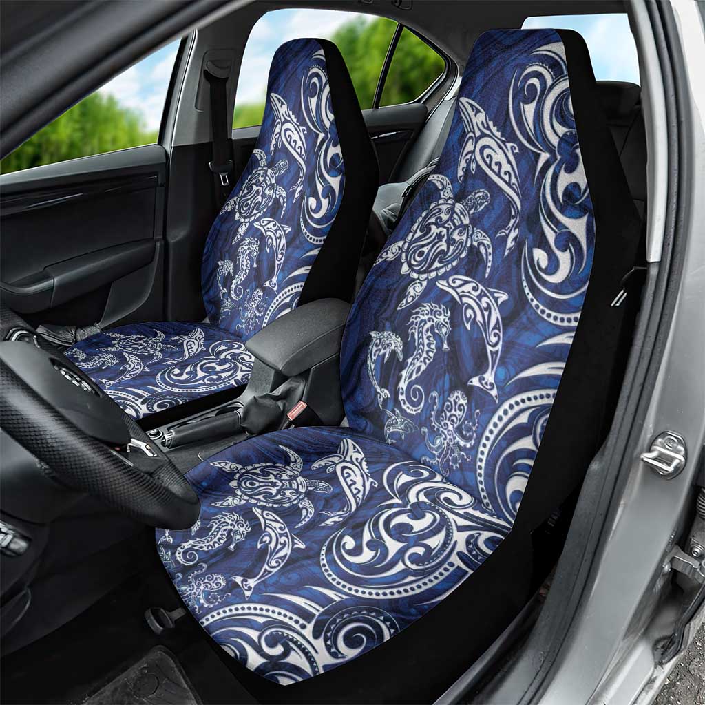 New Zealand Connecting with Seas Car Seat Cover Maori Tribal and Sea Animals Tattoo - White Glass Style