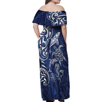New Zealand Connecting with Seas Family Matching Off Shoulder Maxi Dress and Hawaiian Shirt Maori Tribal and Sea Animals Tattoo - White Glass Style