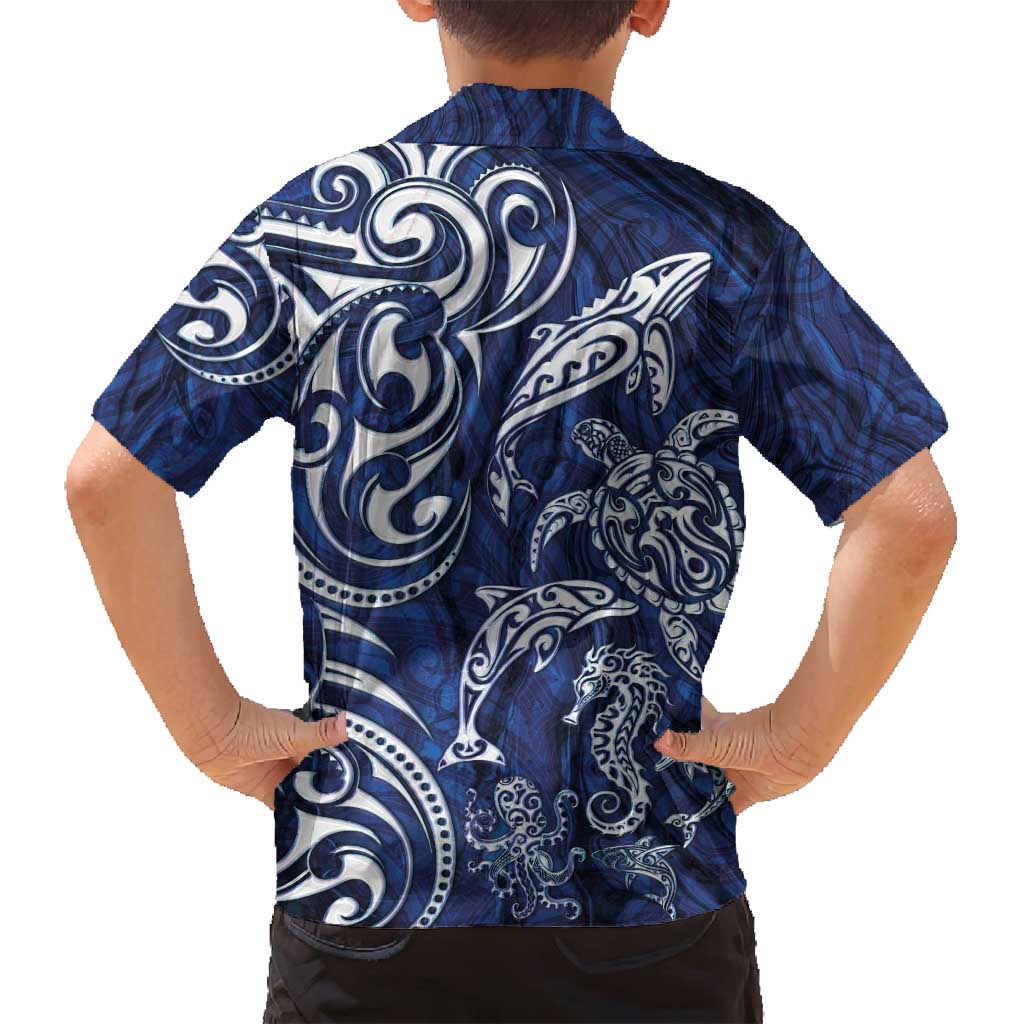 New Zealand Connecting with Seas Family Matching Tank Maxi Dress and Hawaiian Shirt Maori Tribal and Sea Animals Tattoo - White Glass Style LT03 - Polynesian Pride