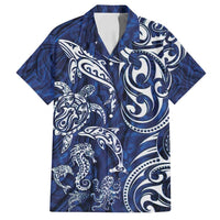 New Zealand Connecting with Seas Family Matching Tank Maxi Dress and Hawaiian Shirt Maori Tribal and Sea Animals Tattoo - White Glass Style LT03 Dad's Shirt - Short Sleeve Navy - Polynesian Pride