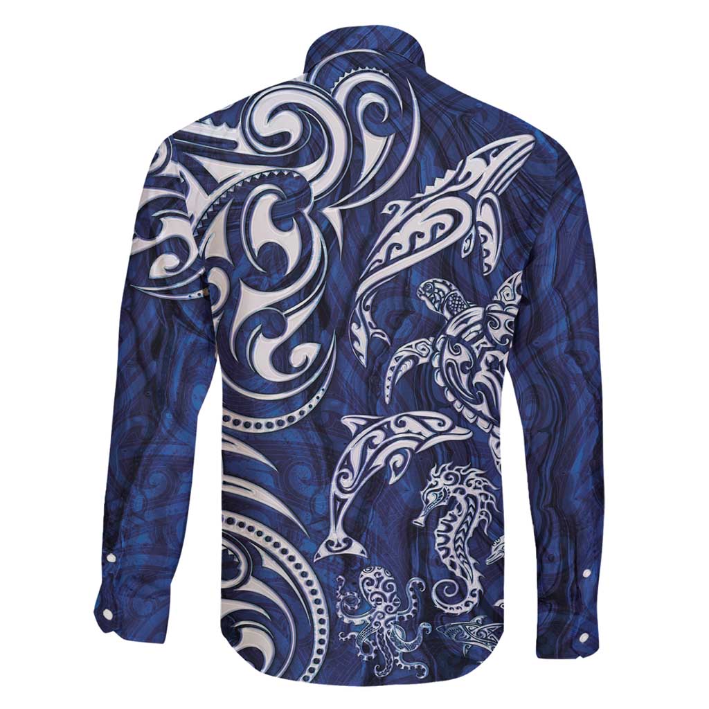New Zealand Connecting with Seas Family Matching Tank Maxi Dress and Hawaiian Shirt Maori Tribal and Sea Animals Tattoo - White Glass Style LT03 - Polynesian Pride