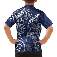 New Zealand Connecting with Seas Kid Hawaiian Shirt Maori Tribal and Sea Animals Tattoo - White Glass Style