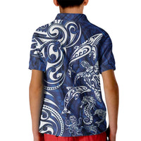 New Zealand Connecting with Seas Kid Polo Shirt Maori Tribal and Sea Animals Tattoo - White Glass Style