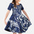New Zealand Connecting with Seas Kid Short Sleeve Dress Maori Tribal and Sea Animals Tattoo - White Glass Style