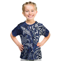 New Zealand Connecting with Seas Kid T Shirt Maori Tribal and Sea Animals Tattoo - White Glass Style