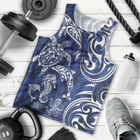 New Zealand Connecting with Seas Men Tank Top Maori Tribal and Sea Animals Tattoo - White Glass Style