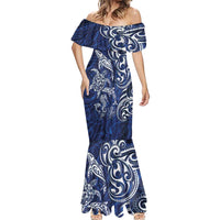 New Zealand Connecting with Seas Mermaid Dress Maori Tribal and Sea Animals Tattoo - White Glass Style