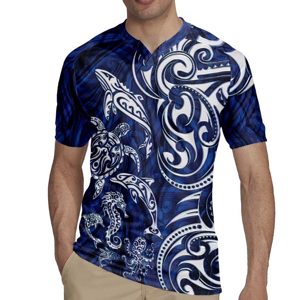 New Zealand Connecting with Seas Rugby Jersey Maori Tribal and Sea Animals Tattoo - White Glass Style