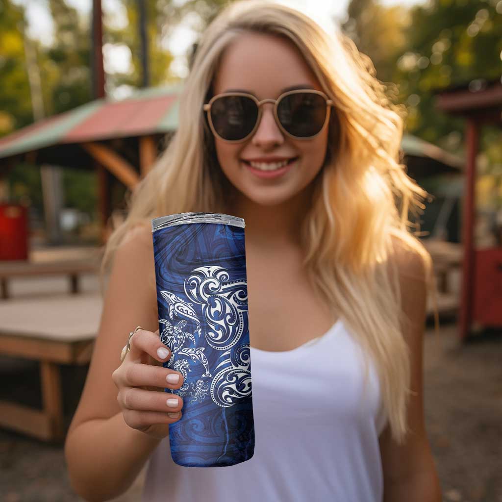 New Zealand Connecting with Seas Skinny Tumbler Maori Tribal and Sea Animals Tattoo - White Glass Style