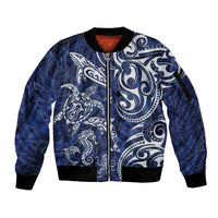 New Zealand Connecting with Seas Sleeve Zip Bomber Jacket Maori Tribal and Sea Animals Tattoo - White Glass Style