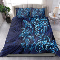 New Zealand Connecting with Seas Bedding Set Maori Tribal and Sea Animals Tattoo - Sea Texture Glass Style