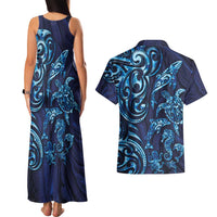 New Zealand Connecting with Seas Couples Matching Tank Maxi Dress and Hawaiian Shirt Maori Tribal and Sea Animals Tattoo - Sea Texture Glass Style
