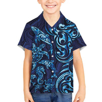 New Zealand Connecting with Seas Family Matching Puletasi and Hawaiian Shirt Maori Tribal and Sea Animals Tattoo - Sea Texture Glass Style