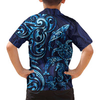 New Zealand Connecting with Seas Family Matching Tank Maxi Dress and Hawaiian Shirt Maori Tribal and Sea Animals Tattoo - Sea Texture Glass Style LT03 - Polynesian Pride