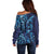 New Zealand Connecting with Seas Off Shoulder Sweater Maori Tribal and Sea Animals Tattoo - Sea Texture Glass Style