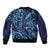New Zealand Connecting with Seas Sleeve Zip Bomber Jacket Maori Tribal and Sea Animals Tattoo - Sea Texture Glass Style