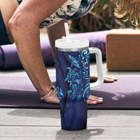 New Zealand Connecting with Seas Tumbler With Handle Maori Tribal and Sea Animals Tattoo - Sea Texture Glass Style