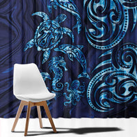 New Zealand Connecting with Seas Window Curtain Maori Tribal and Sea Animals Tattoo - Sea Texture Glass Style