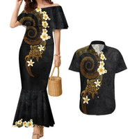 Polynesian Spiral Tribal Tattoo Couples Matching Mermaid Dress and Hawaiian Shirt Golden Color LT03 Yellow - Polynesian Pride