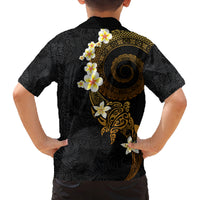 Polynesian Spiral Tribal Tattoo Family Matching Off The Shoulder Long Sleeve Dress and Hawaiian Shirt Golden Color LT03 - Polynesian Pride
