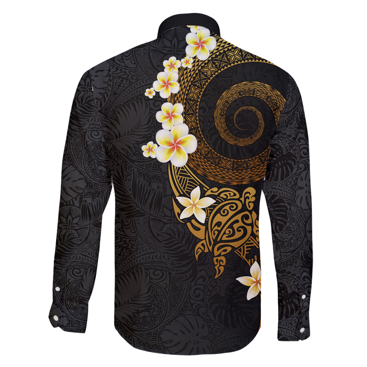 Polynesian Spiral Tribal Tattoo Family Matching Off The Shoulder Long Sleeve Dress and Hawaiian Shirt Golden Color LT03 - Polynesian Pride