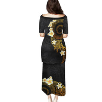 Polynesian Spiral Tribal Tattoo Family Matching Puletasi and Hawaiian Shirt Golden Color